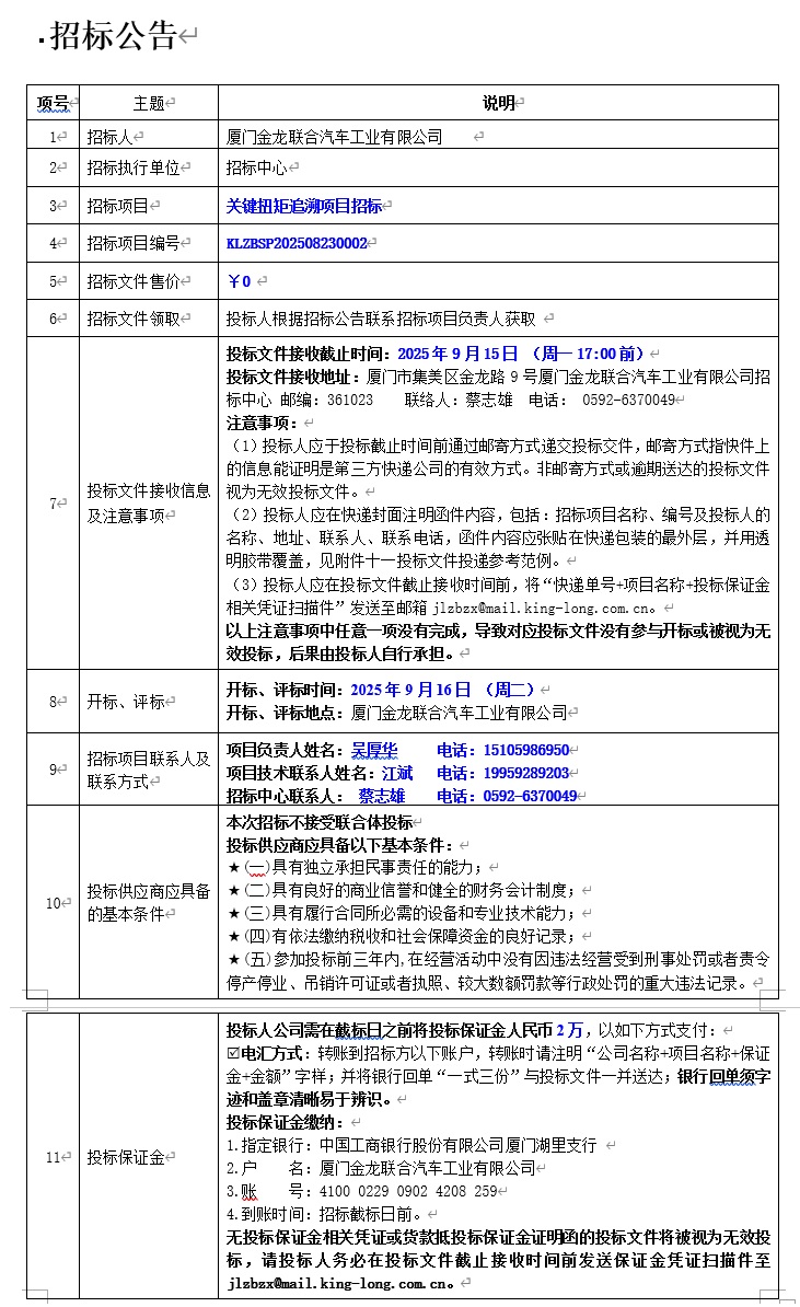 公開(kāi)招標(biāo)招標(biāo)公告-標(biāo)準(zhǔn)關(guān)鍵扭矩追溯-2025.09.15